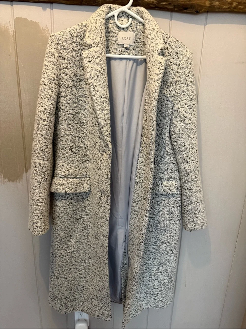 LOFT Black and White Bouclé Single-Breasted Pea Coat - Lined, Heavy Weight